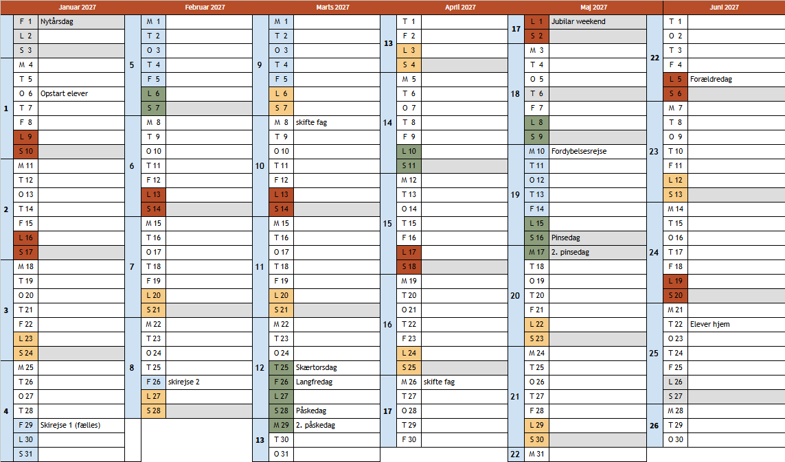 Kalender Foraar 2027 Gerlev Idraetshoejskole | Gerlev Idrætshøjskole