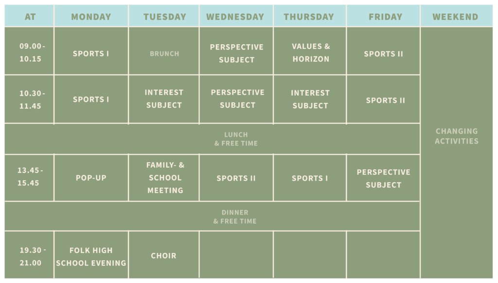 Schedule - english version | Gerlev Idrætshøjskole